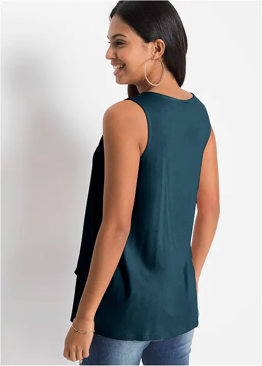 Bonprix Feminines Top Im Lagen-Look Mit Zierreißverschluss - Petrol