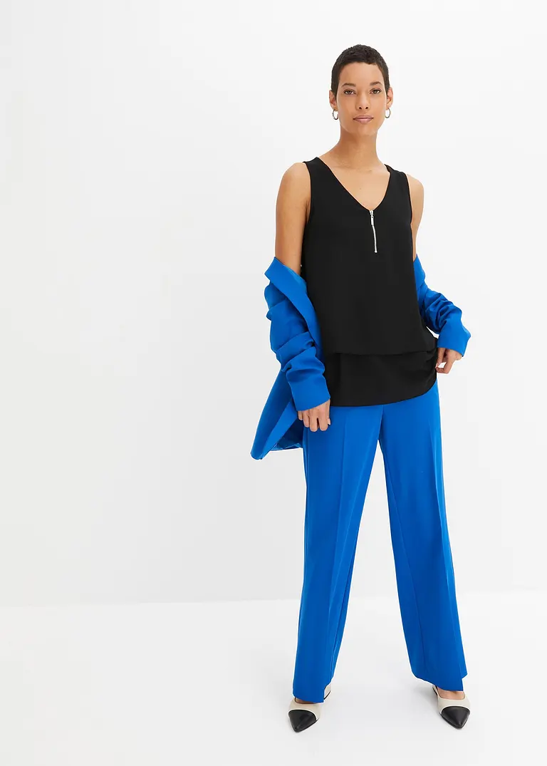 Bonprix Feminines Top Im Lagen-Look Mit Zierreißverschluss - Schwarz