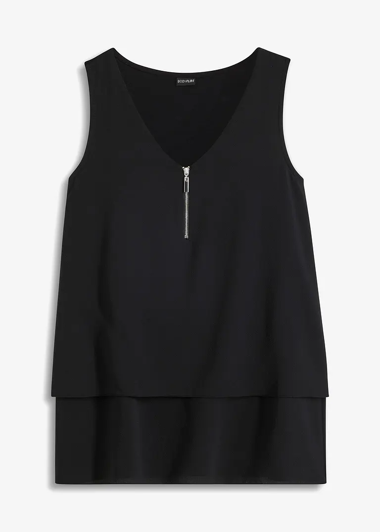 bonprix Feminines Top im Lagen-Look mit Zierreißverschluss - schwarz