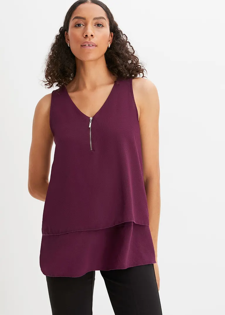 Bonprix Feminines Top Im Lagen-Look Mit Zierreißverschluss - Lila - Damen