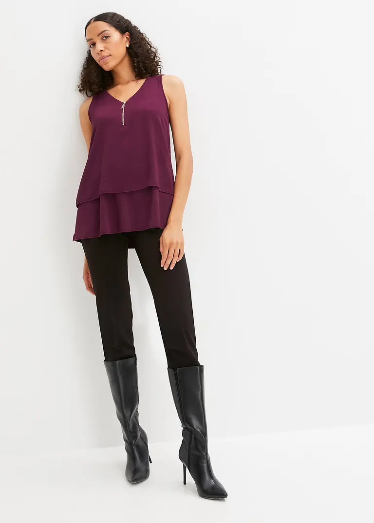 Bonprix Feminines Top Im Lagen-Look Mit Zierreißverschluss - Lila - Damen