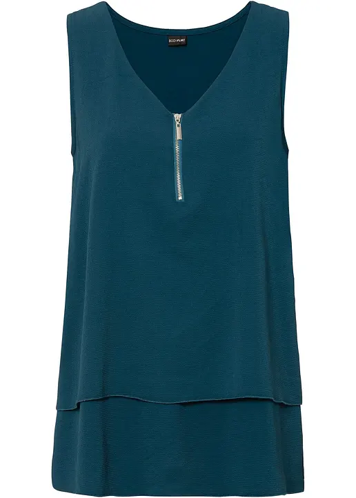 bonprix Feminines Top im Lagen-Look mit Zierreißverschluss - petrol
