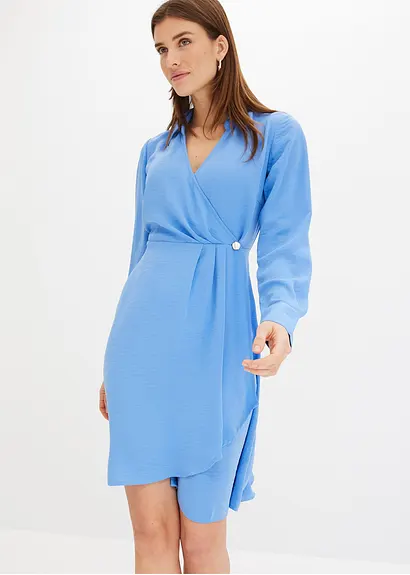 Bonprix Feminines Wickelkleid Aus Modischem Crepe-Material. - Blau