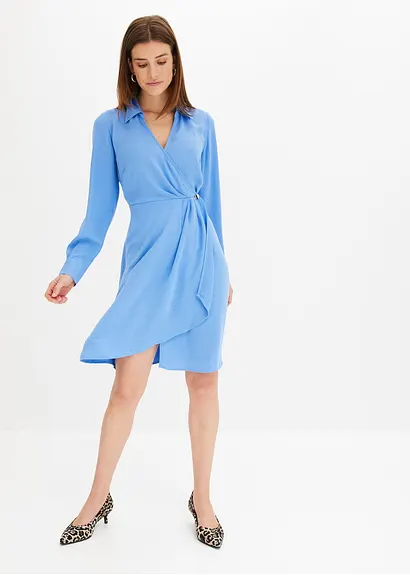 Bonprix Feminines Wickelkleid Aus Modischem Crepe-Material. - Blau