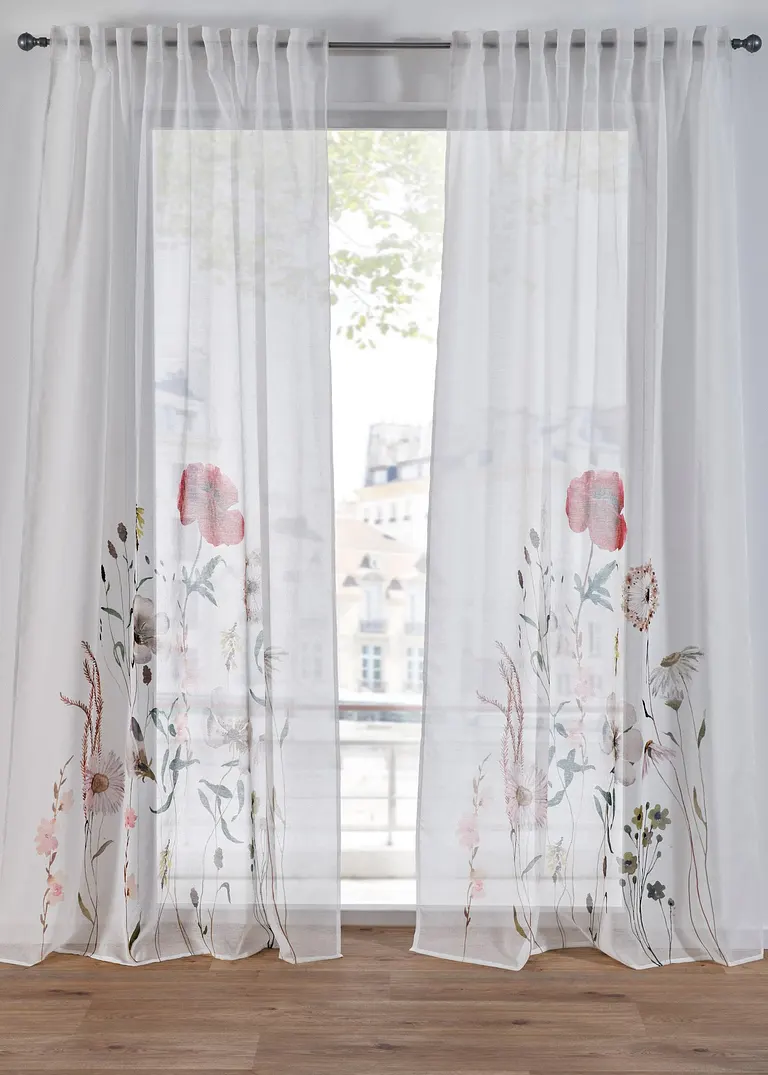 bonprix Fertiggardine mit floralem Design - weiß Multifunktionsband