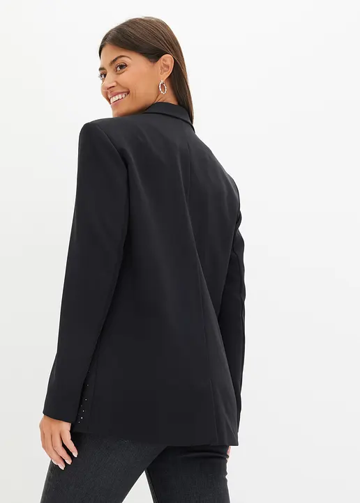 Bonprix Festlicher Blazer Mit Strass-Applikation Vorne Am Saum - Schwarz