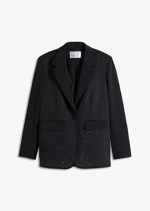 bonprix festlicher Blazer mit Strass-Applikation vorne am Saum - schwarz