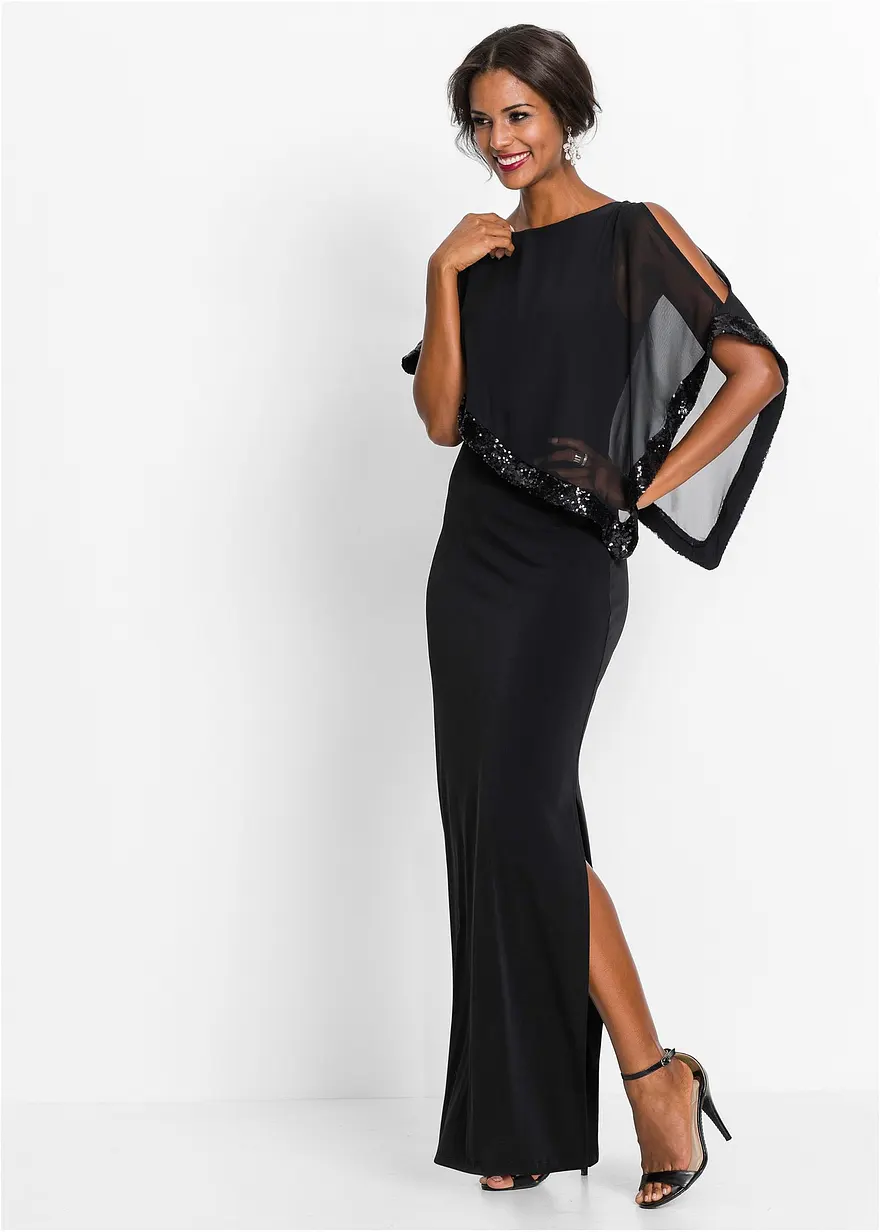 Bonprix Festliches Abendkleid Mit Volant - Schwarz Regular