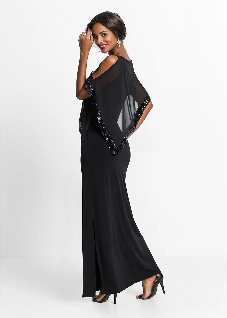 Bonprix Festliches Abendkleid Mit Volant - Schwarz Regular
