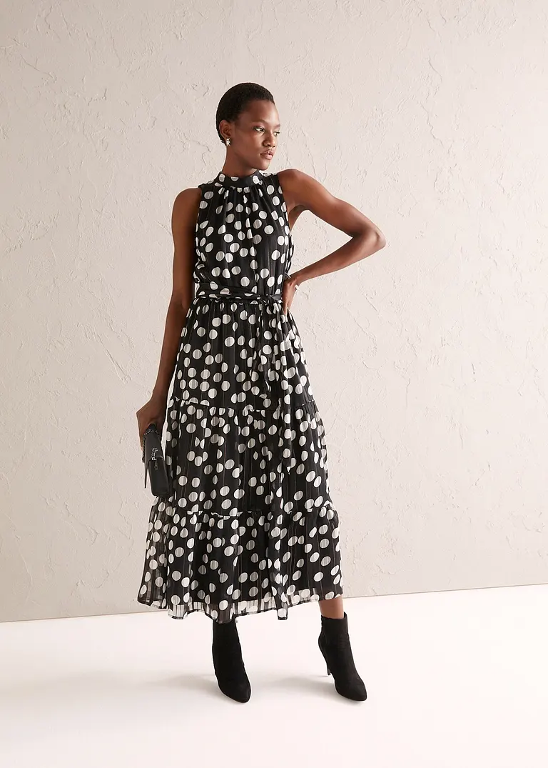 Bonprix Festliches Chiffonkleid Mit Edlen Glitzerfäden - Schwarz - Damen