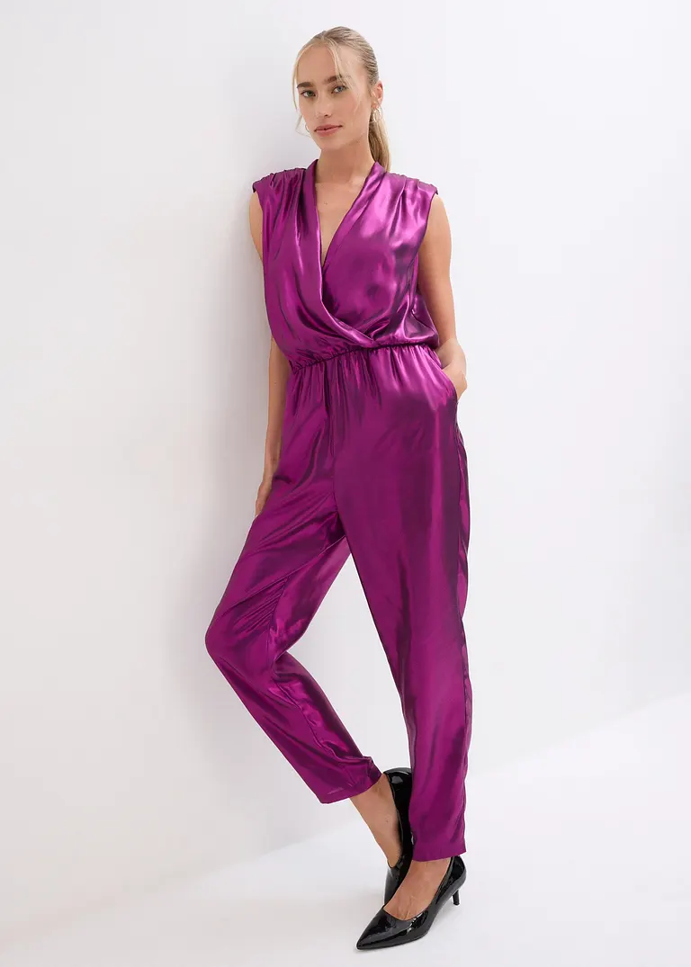 Bonprix Festliches Highlight: ärmelloser Overall Mit Elegantem Glanzdruck Und Moderner Schulterbetonung