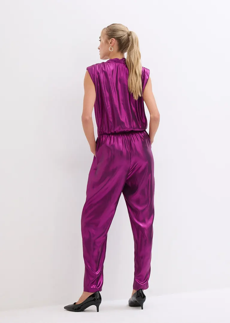 Bonprix Festliches Highlight: ärmelloser Overall Mit Elegantem Glanzdruck Und Moderner Schulterbetonung