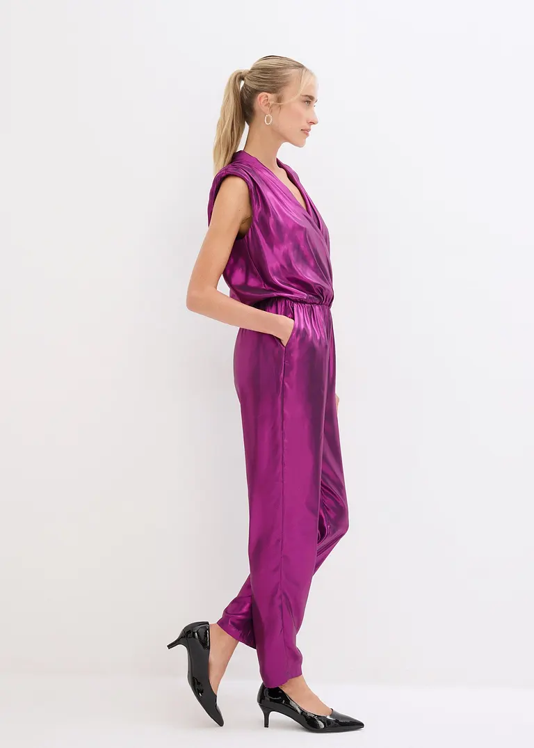 Bonprix Festliches Highlight: ärmelloser Overall Mit Elegantem Glanzdruck Und Moderner Schulterbetonung