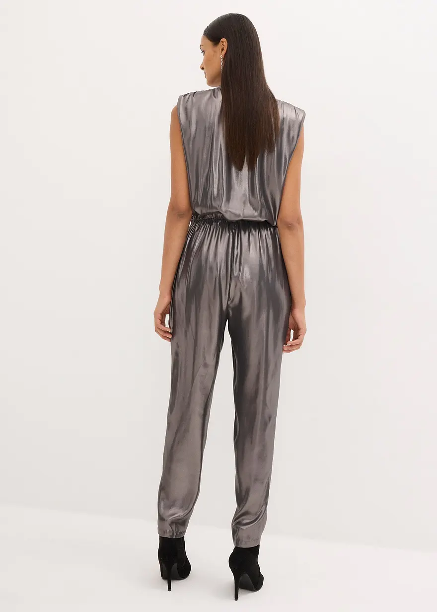 Bonprix Festliches Highlight: ärmelloser Overall Mit Elegantem Glanzdruck Und Moderner Schulterbetonung
