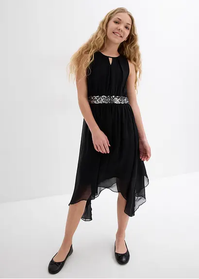 Bonprix Festliches Mädchen Kleid Mit Originellem Schnitt - Schwarz