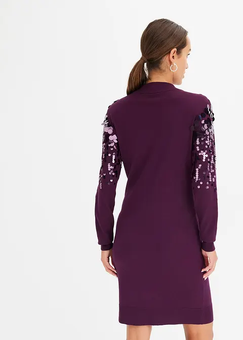 Bonprix Festliches Strickkleid Mit Pailletten-Applikation - Lila - Damen