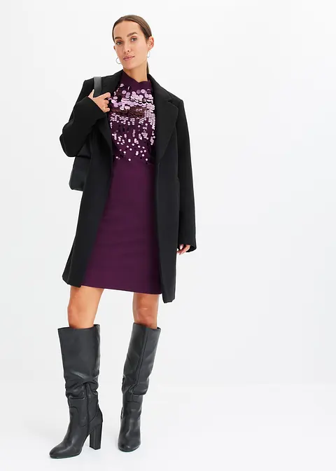 Bonprix Festliches Strickkleid Mit Pailletten-Applikation - Lila - Damen