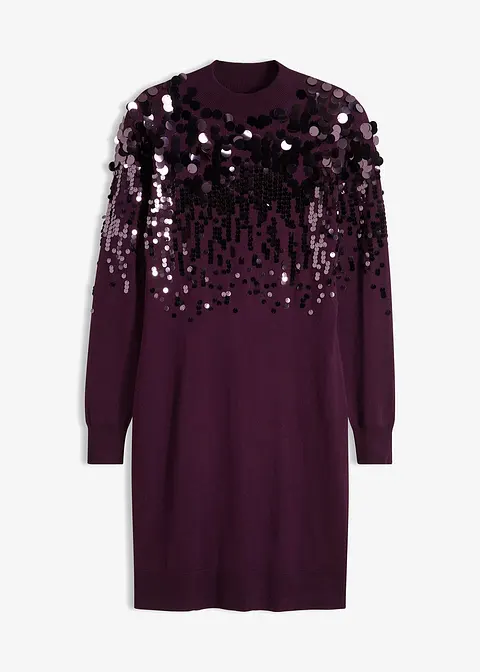 bonprix festliches Strickkleid mit Pailletten-Applikation - lila - Damen