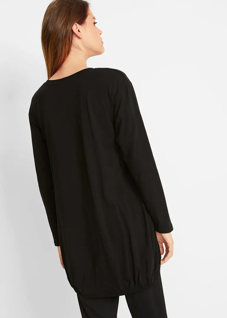Bonprix Figur Umschmeichelndes Bedrucktes Longshirt In O-Shape - Schwarz
