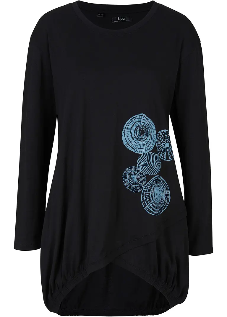 bonprix Figur umschmeichelndes bedrucktes Longshirt in O-Shape - schwarz