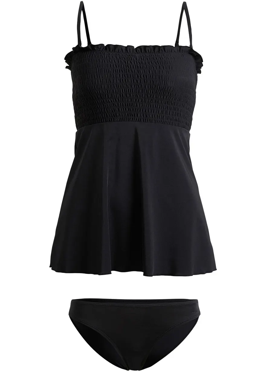 bonprix Figur umspielender Tankini mit abnehmbaren Trägern - schwarz