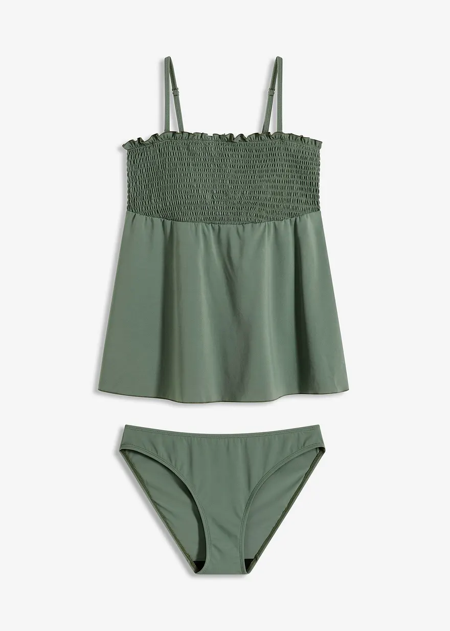 bonprix Figur umspielender Tankini mit abnehmbaren Trägern - oliv - Damen
