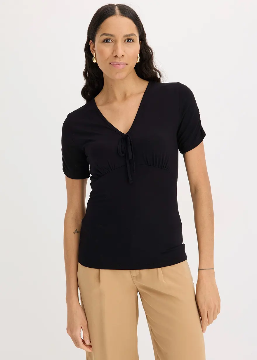 Bonprix Figurbetonende Bluse Mit Sexy Raffung - Schwarz - Damen