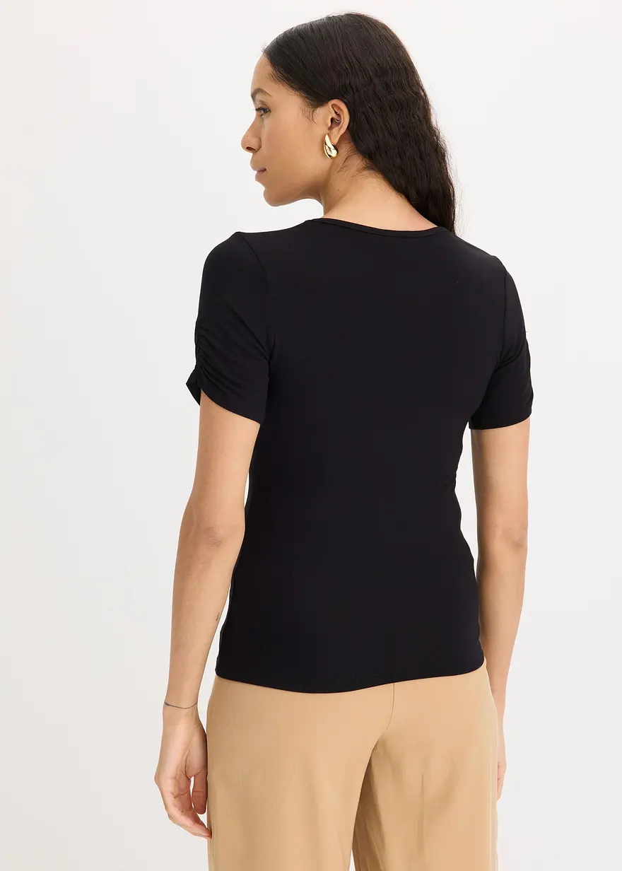 Bonprix Figurbetonende Bluse Mit Sexy Raffung - Schwarz - Damen