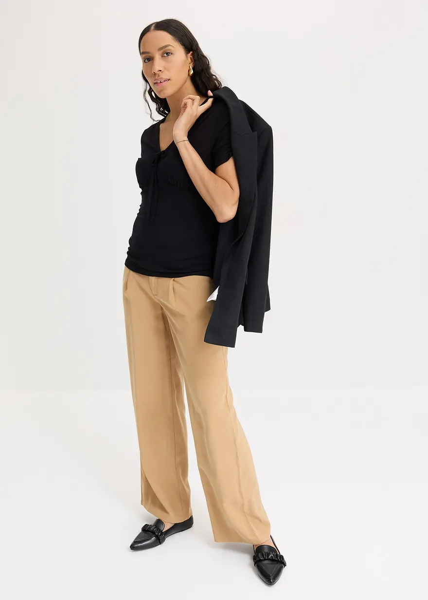 Bonprix Figurbetonende Bluse Mit Sexy Raffung - Schwarz - Damen