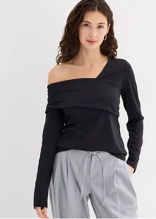 Bonprix Figurbetonendes Langarmshirt Mir Asymmetrischem Ausschnitt Und Raffungen
