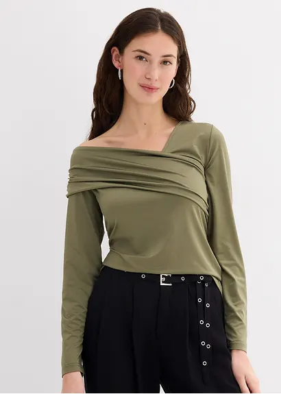 Bonprix Figurbetonendes Langarmshirt Mir Asymmetrischem Ausschnitt Und Raffungen