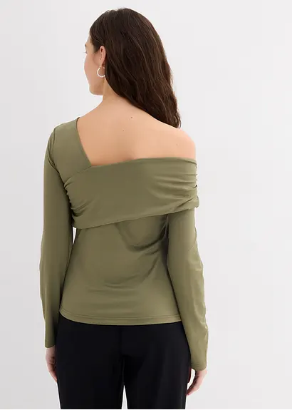 Bonprix Figurbetonendes Langarmshirt Mir Asymmetrischem Ausschnitt Und Raffungen