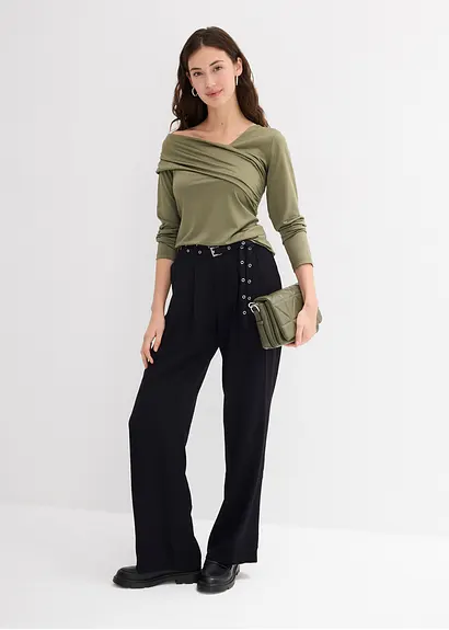 Bonprix Figurbetonendes Langarmshirt Mir Asymmetrischem Ausschnitt Und Raffungen