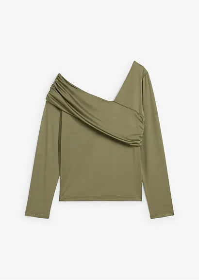 bonprix Figurbetonendes Langarmshirt mir asymmetrischem Ausschnitt und Raffungen