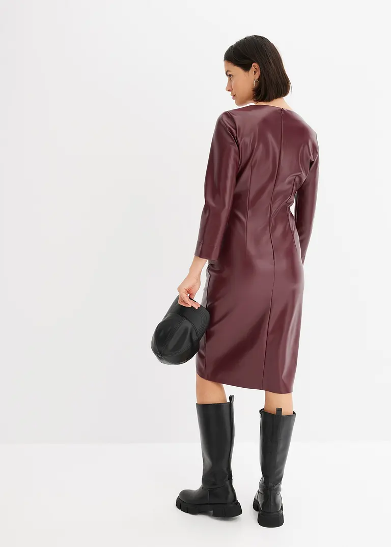 Bonprix Figurbetonendes Lederimitat-Kleid Mit Raffungen - Rot