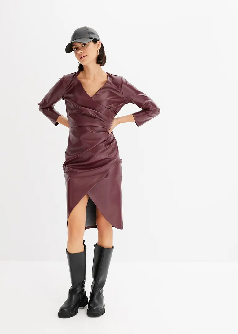Bonprix Figurbetonendes Lederimitat-Kleid Mit Raffungen - Rot