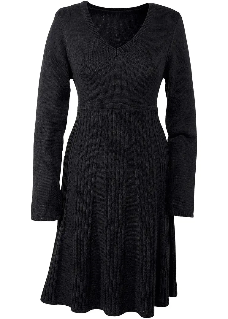 bonprix Figurbetont geschnittenes Strickkleid mit attraktivem Rippen-Mix