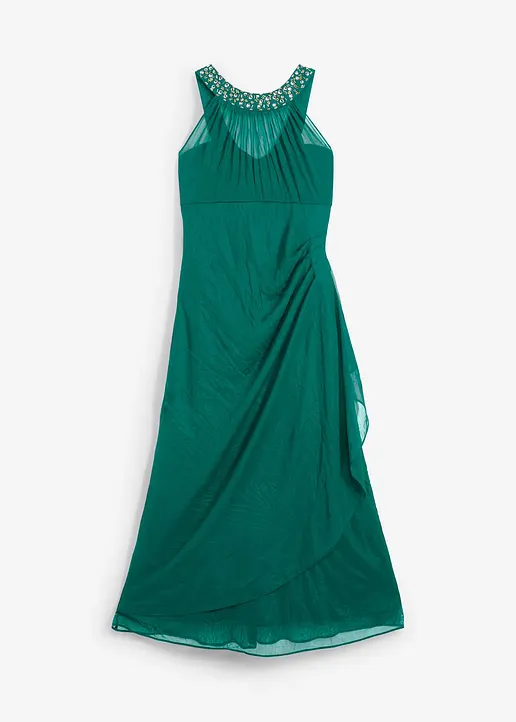 bonprix figurbetontes Kleid aus Mesh mit seitlicher Drappierung und edlem Besatz aus Glitzersteinen am Hals