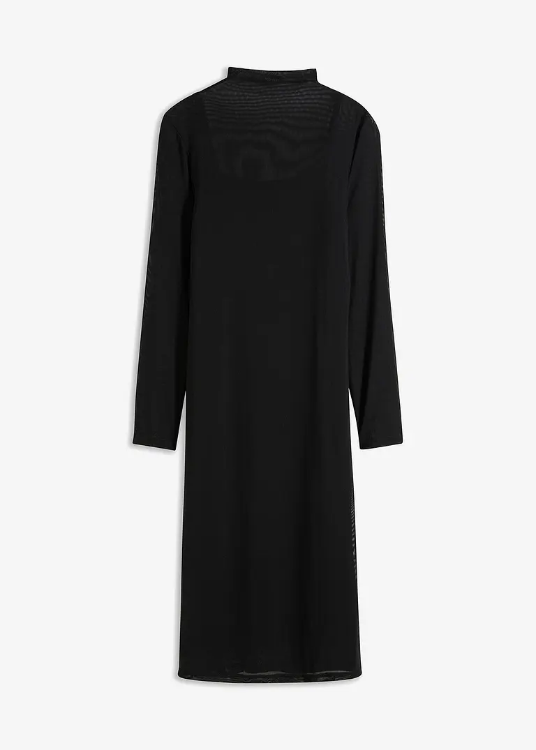 bonprix figurbetontes Mesh-Midikleid mit Stehkragen - schwarz regular