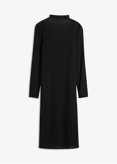 bonprix figurbetontes Mesh-Midikleid mit Stehkragen - schwarz petite