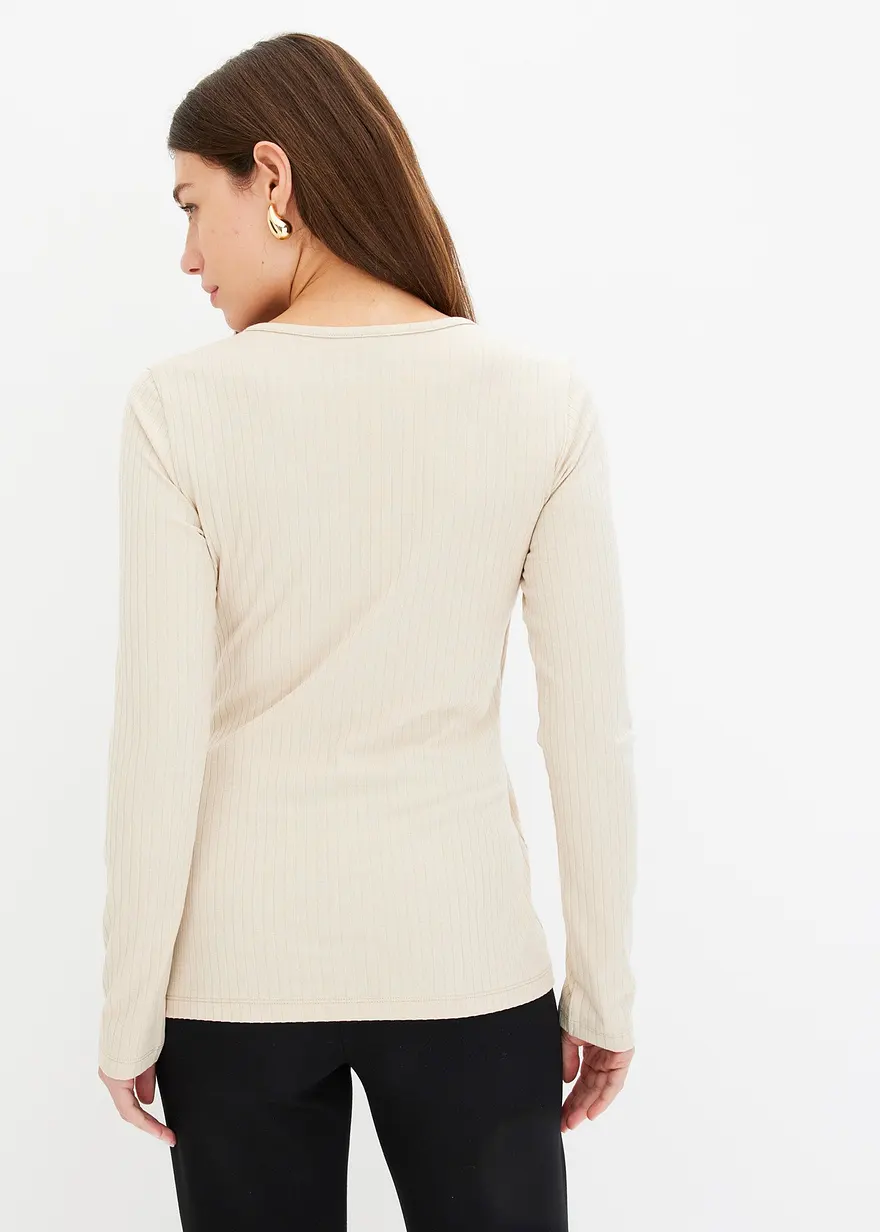 Bonprix Figurbetontes Shirt In Wickeloptik - Beige - Damen