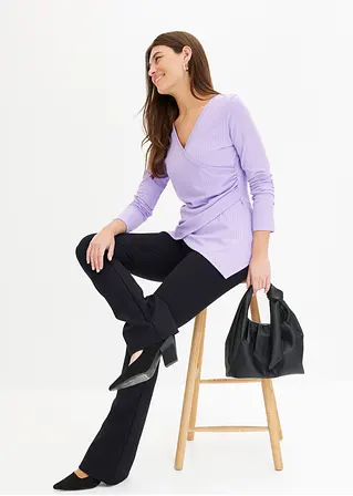 Bonprix Figurbetontes Shirt In Wickeloptik - Lila - Damen