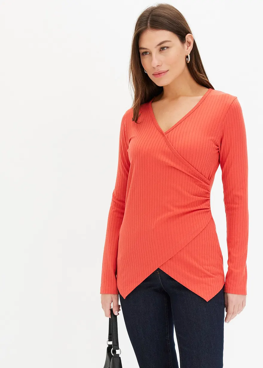 Bonprix Figurbetontes Shirt In Wickeloptik - Rot - Damen