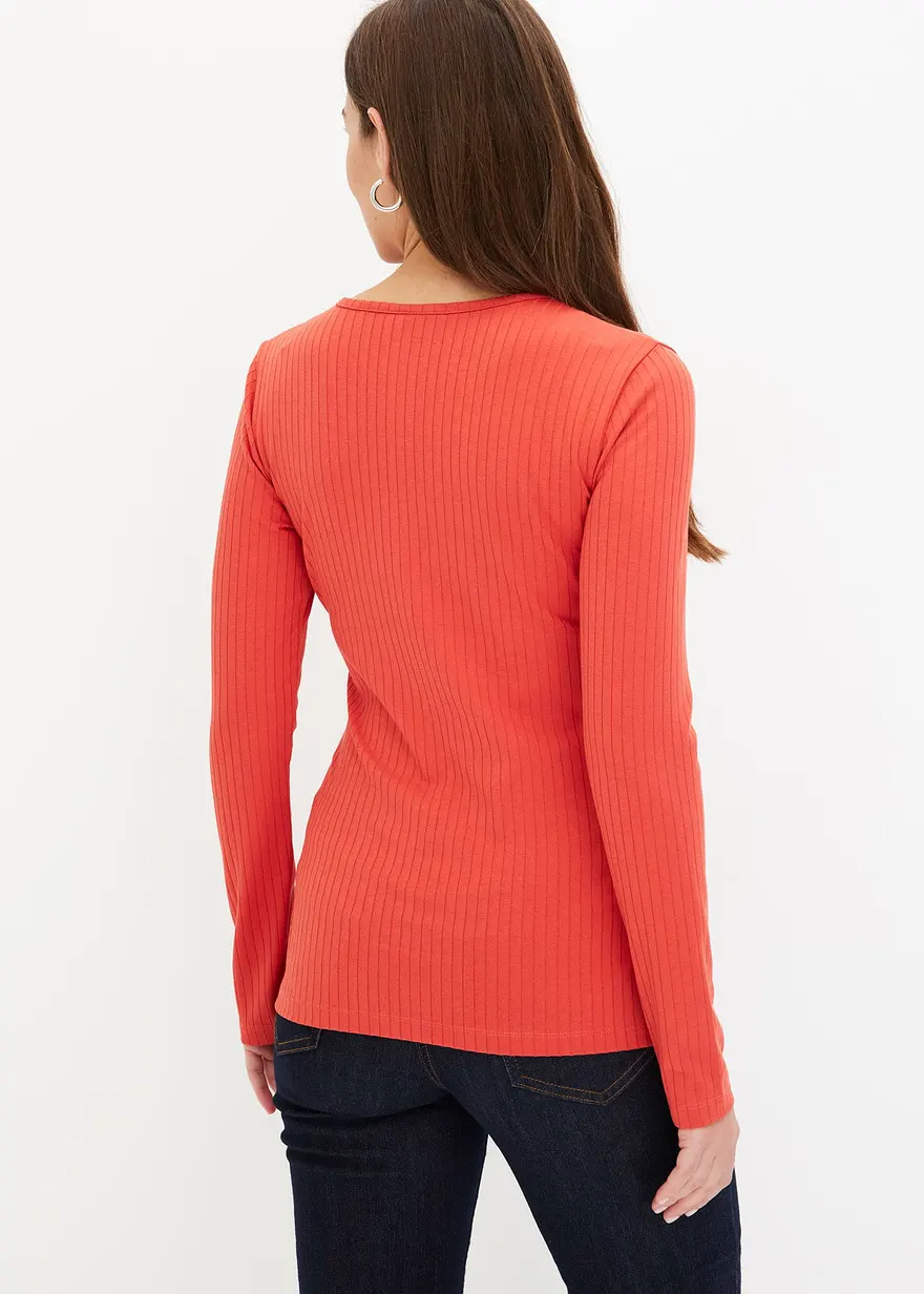 Bonprix Figurbetontes Shirt In Wickeloptik - Rot - Damen