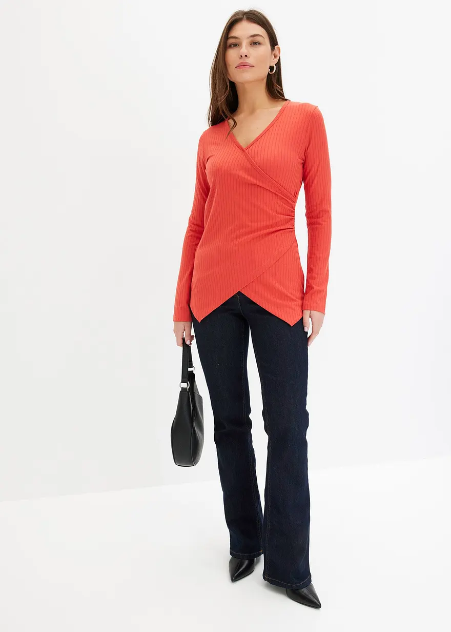 Bonprix Figurbetontes Shirt In Wickeloptik - Rot - Damen