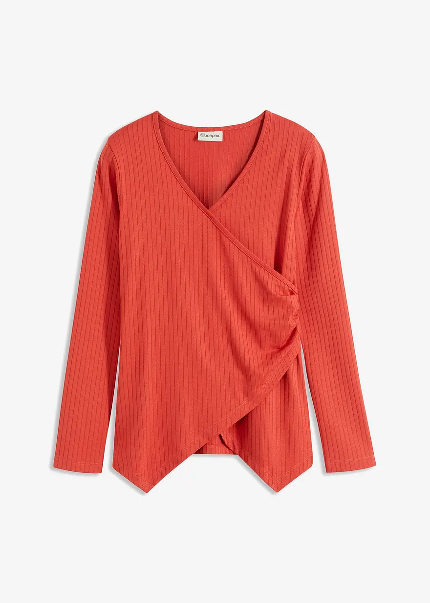 bonprix Figurbetontes Shirt in Wickeloptik - rot - Damen