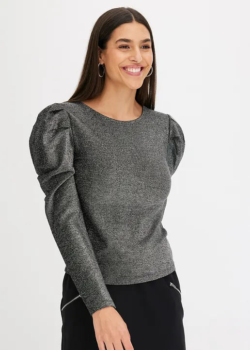 Bonprix Figurbetontes Shirt Mit Glitzereffekt - Schwarz - Damen