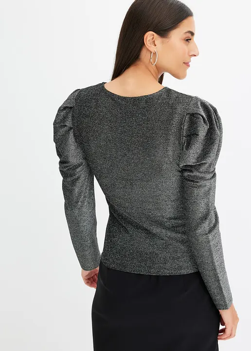 Bonprix Figurbetontes Shirt Mit Glitzereffekt - Schwarz - Damen