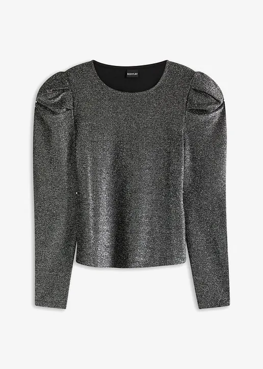 bonprix Figurbetontes Shirt mit Glitzereffekt - schwarz - Damen