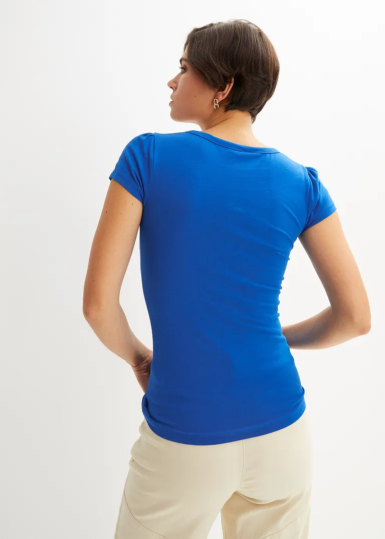 Bonprix Figurbetontes Shirt Mit V-Ausschnitt - Blau - Damen